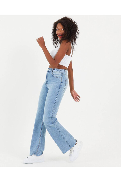 W1384 AÇIK MAVİ YÜKSEK BEL WIDE LEG JEAN 