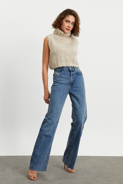 W1384 DİZİ EFEKTLİ WIDE LEG JEAN
