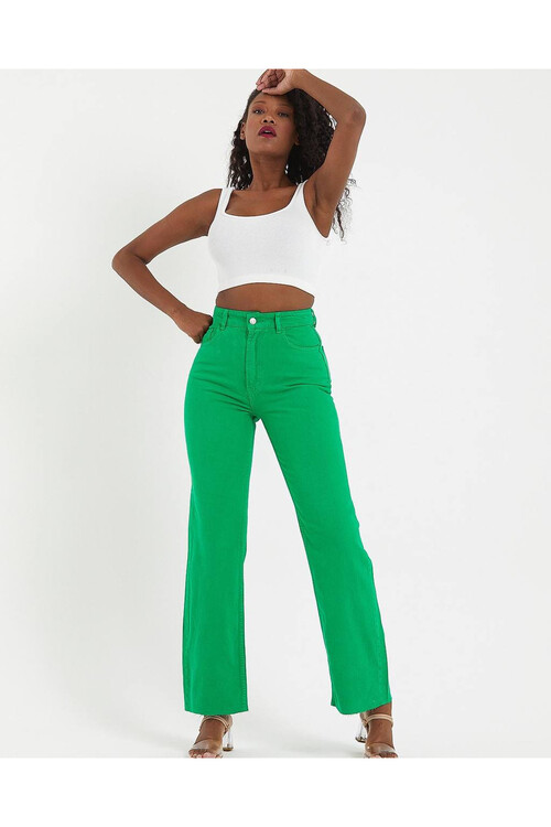 W1384 HAKİ YÜKSEK BEL WIDE LEG JEAN 