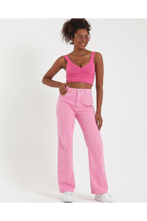 W1384 PEMBE YÜKSEK BEL WIDE LEG JEAN 