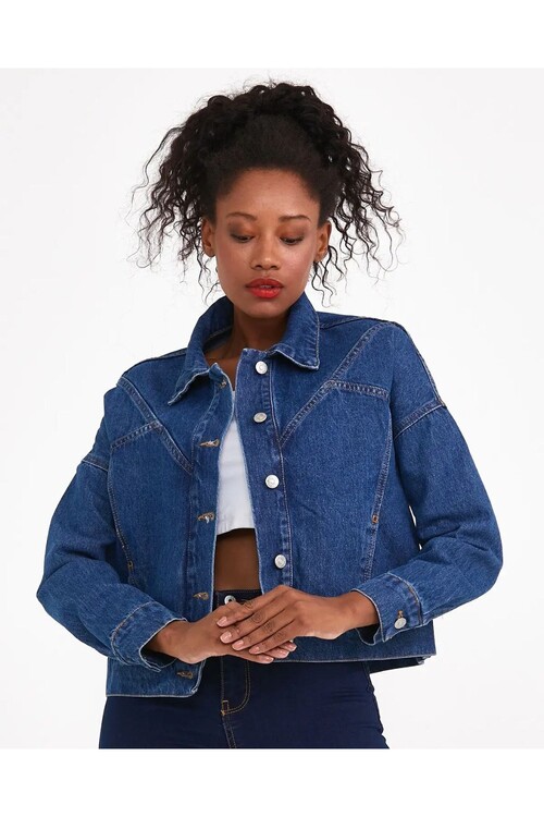 W1518 KOYU MAVİ KOT CEKET 