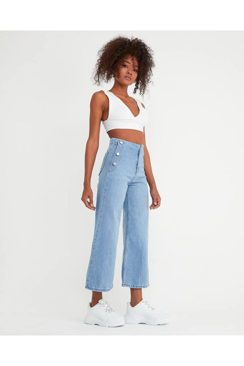W1531 DÜĞMELİ KISA WIDE LEG JEAN