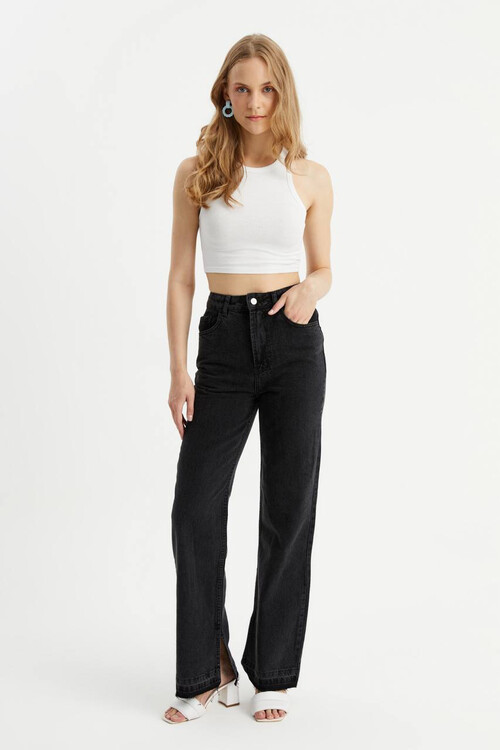 W1541 ANTRASİT YÜKSEK BEL DISTRESSED FIT JEAN