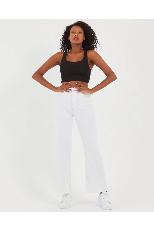 W1541 BEYAZ YÜKSEK BEL DISTRESSED FIT JEAN