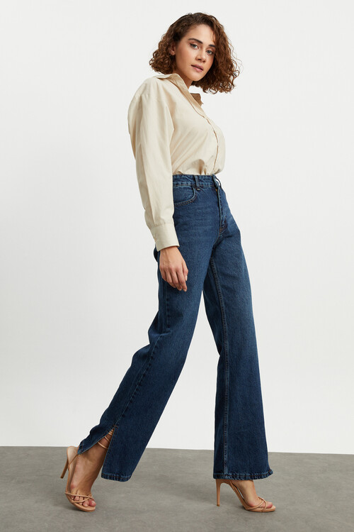 W1544 PAÇASI YIRTMAÇLI WIDE LEG JEAN