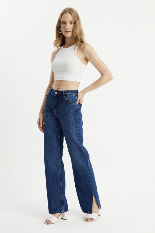 W1544 PAÇASI YIRTMAÇLI WIDE LEG JEAN