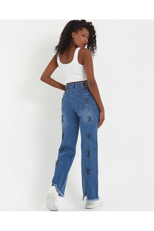 W1583 DISTRESSED BAĞCIKLI JEAN