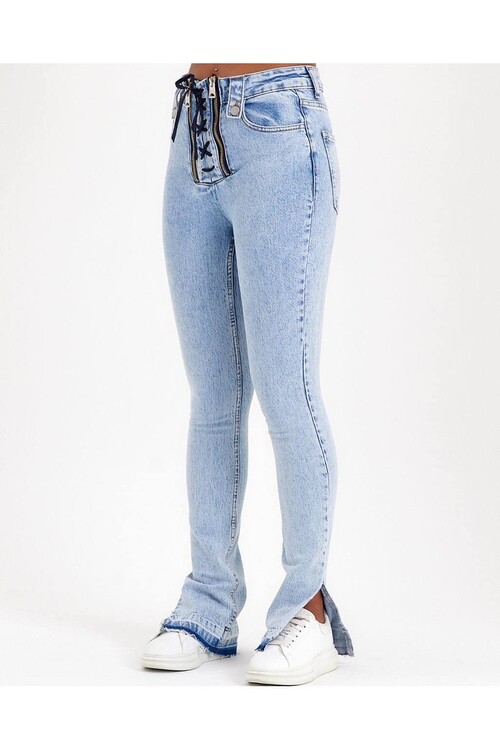 W1604 BAĞCIK VE FERMUARLI PAÇASI YIRTMAÇLI SKINNY JEAN