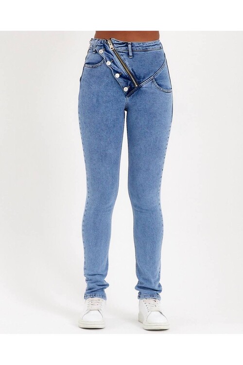 W1606 FERMUARLI KOYU MAVİ SKINNY JEAN