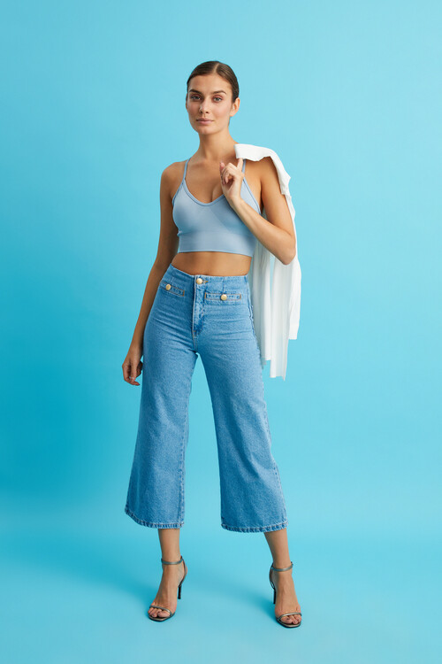 W1616 GOLD DÜĞMELİ KISA PAÇA JEAN