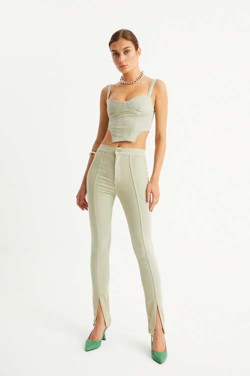 W1624  HAKİ ÖNDEN DİKİŞLİ SKINNY JEAN 