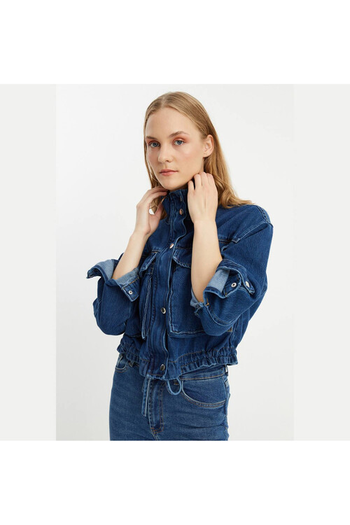 W1644 BELİ LASTİKLİ FERMUARLI KOT CEKET 