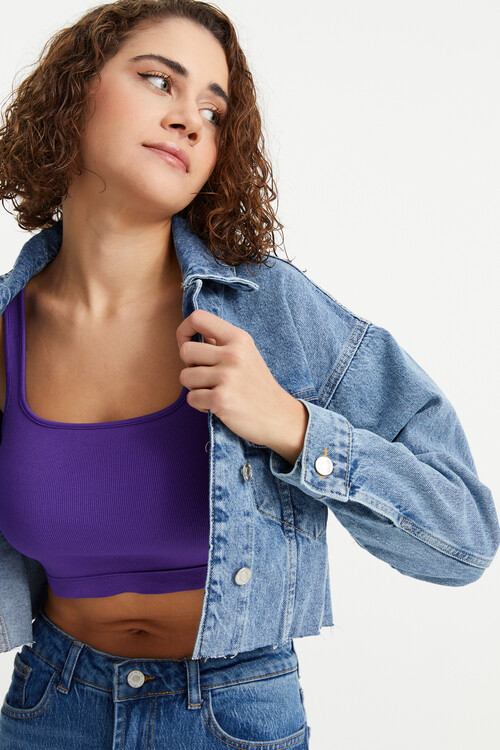 W1647 CROPPED AÇIK MAVİ KOT CEKET