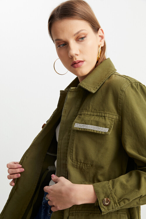 W1654 TAŞLI HAKİ KOT CEKET