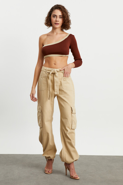 W1658 KEMERLİ PAÇASI LASTİKLİ KARGO PANTOLON 