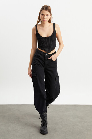 W1558 SİYAH KARGO PANTOLON