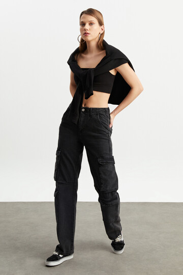 W1660 ANTRASİT DİZ DETAYLI KARGO PANTOLON 